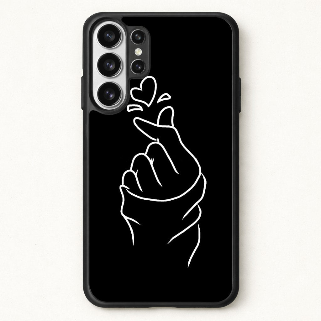 Cute Heart Finger Snap Black Phone Case for Galaxy S26 Ultra