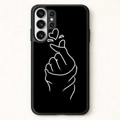 Cute Heart Finger Snap Black Phone Case for Galaxy S26 Ultra