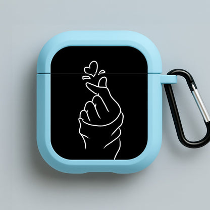 Cute Heart Finger Snap Black Blue AirPods Case