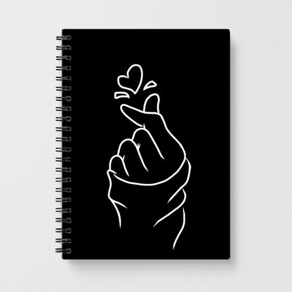 Cute Heart Finger Snap Black Notebook