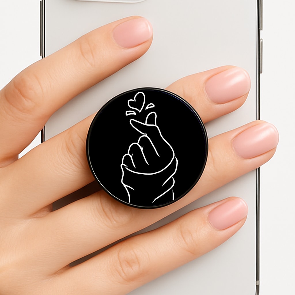Cute Heart Finger Snap Black Phone Grip