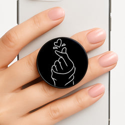 Cute Heart Finger Snap Black Phone Grip