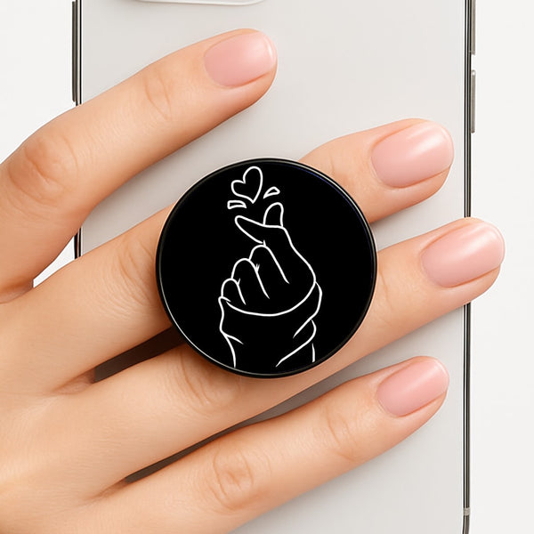 Cute Heart Finger Snap Black Phone Grip