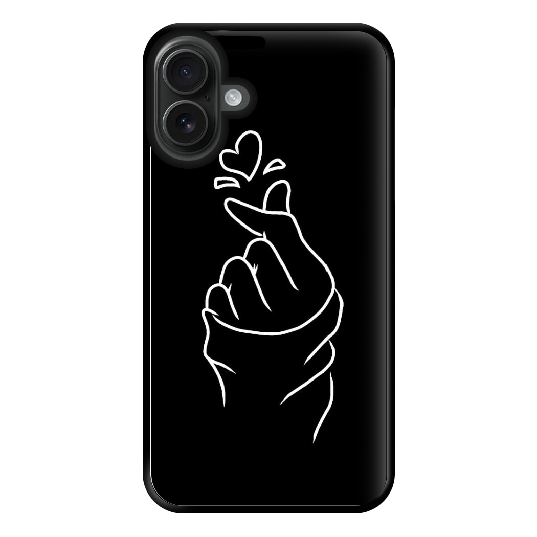 Cute Heart Finger Snap Black Phone Case for iPhone 16 Plus