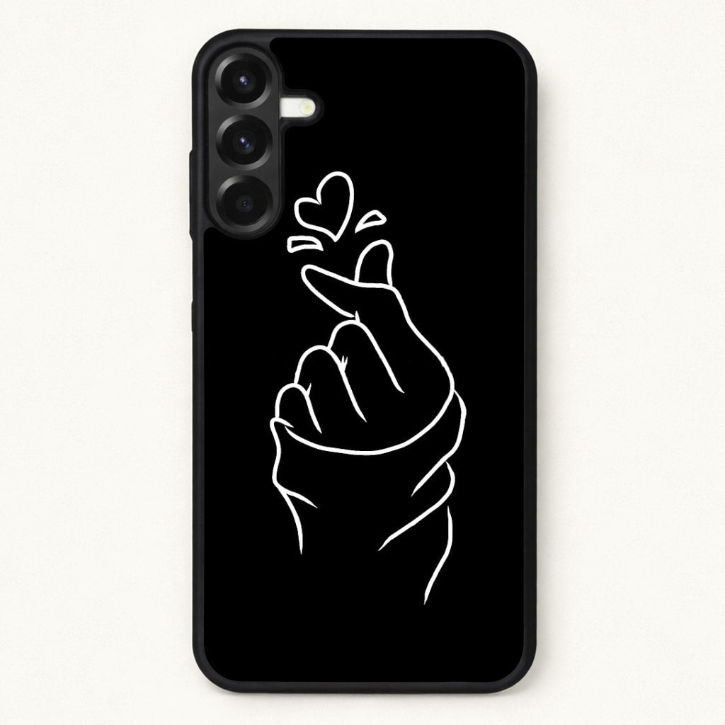 Cute Heart Finger Snap Black Phone Case for Galaxy A37