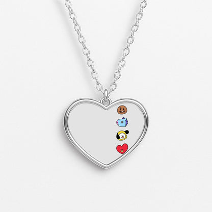 BT21 Vertical Faces - K Pop Heart Necklace