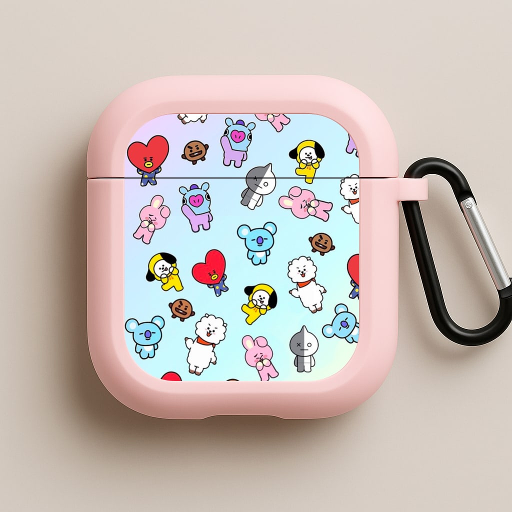 BT21 Collage - K Pop Pink AirPods Case