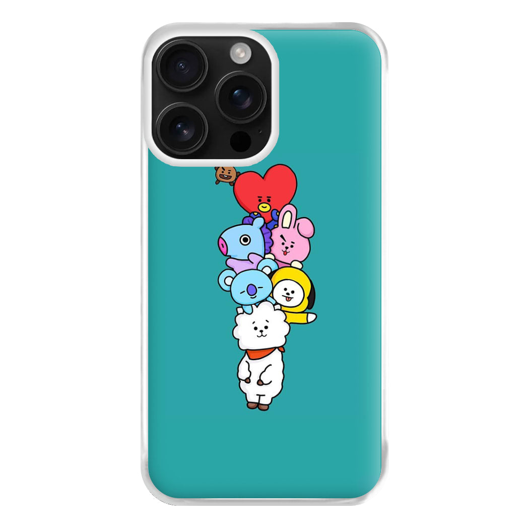 Green BT21 - RJ, Mang, Koya, Chimmy, Cooky, Shooky, Tata - K Pop Phone Case for iPhone 16 Pro Max