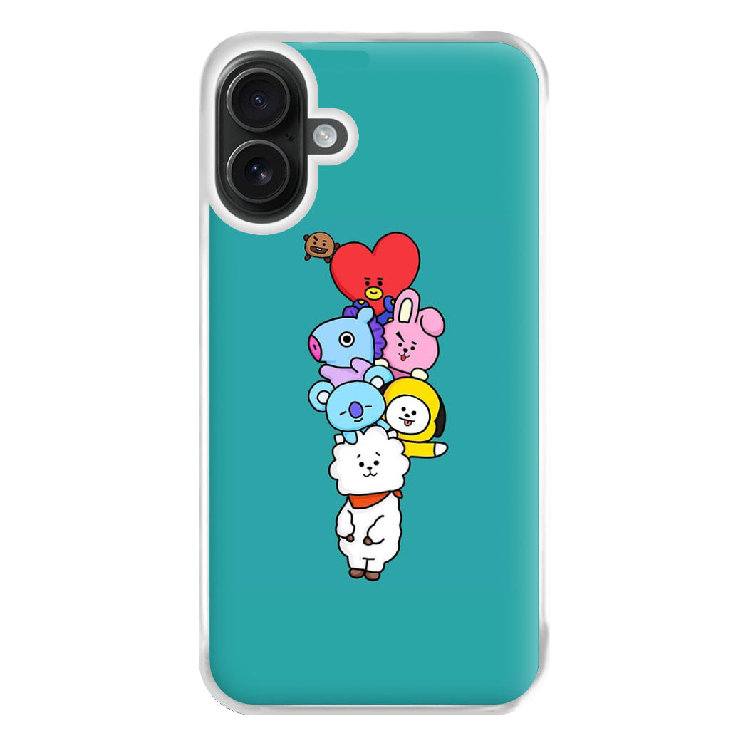 Green BT21 - RJ, Mang, Koya, Chimmy, Cooky, Shooky, Tata - K Pop Phone Case for iPhone 16 Plus