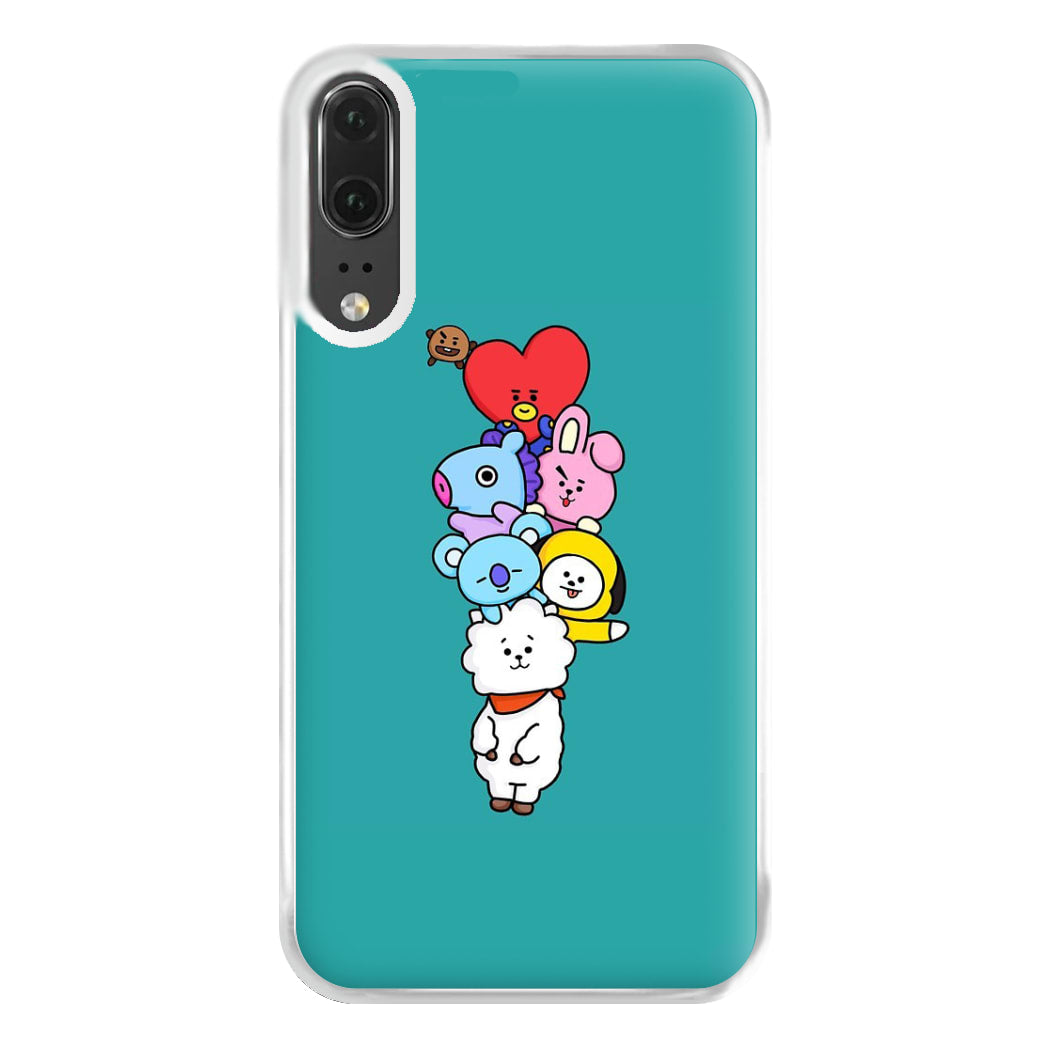 Green BT21 - RJ, Mang, Koya, Chimmy, Cooky, Shooky, Tata - K Pop Phone Case for Huawei P20