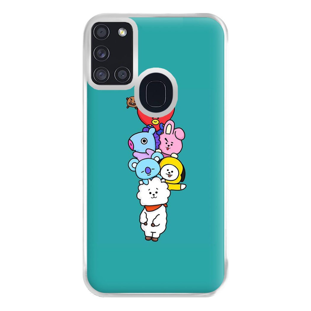 Green BT21 - RJ, Mang, Koya, Chimmy, Cooky, Shooky, Tata - K Pop Phone Case for Galaxy A21s