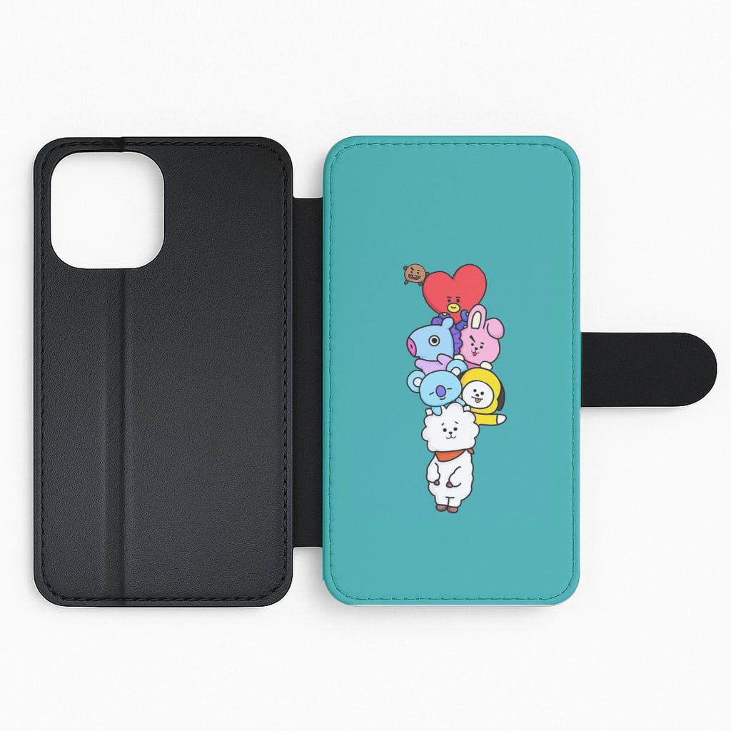 Green BT21 - RJ, Mang, Koya, Chimmy, Cooky, Shooky, Tata - K Pop Flip Wallet Phone Case