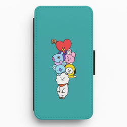 Green BT21 - RJ, Mang, Koya, Chimmy, Cooky, Shooky, Tata - K Pop Flip Wallet Phone Case