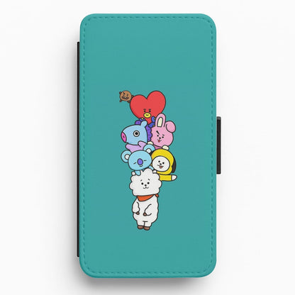 Green BT21 - RJ, Mang, Koya, Chimmy, Cooky, Shooky, Tata - K Pop Flip Wallet Phone Case