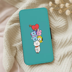 Green BT21 - RJ, Mang, Koya, Chimmy, Cooky, Shooky, Tata - K Pop Flip Wallet Phone Case