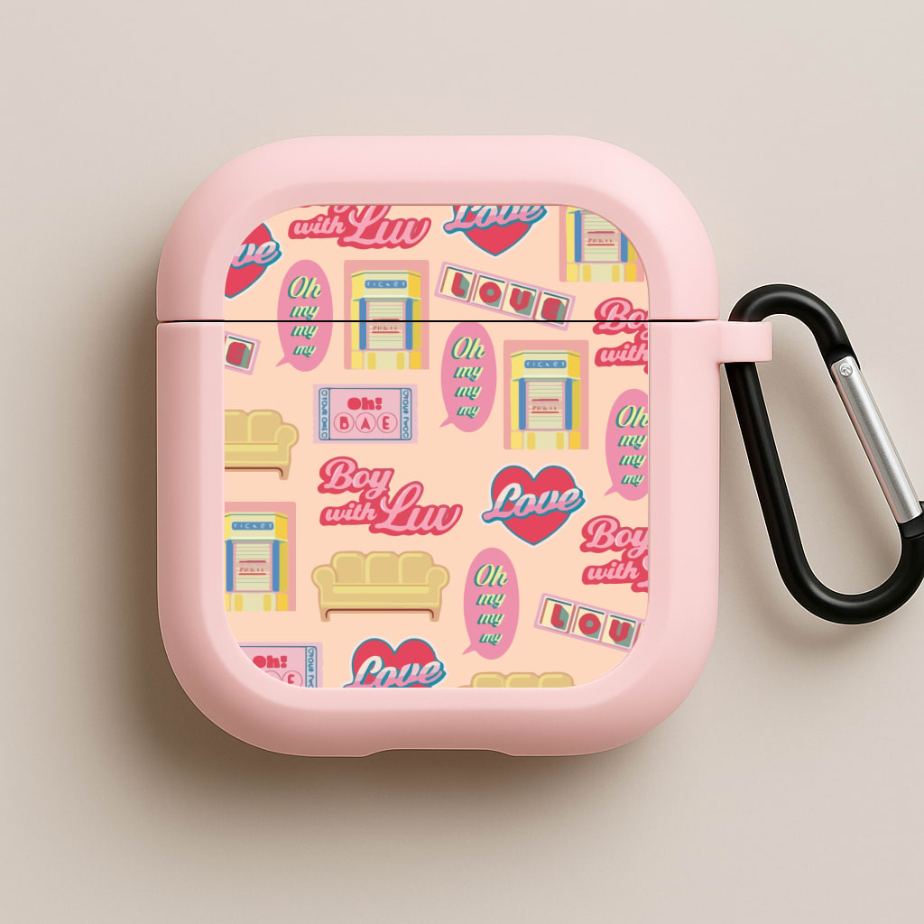 K-Pop Band Icon Pattern Pink AirPods Case