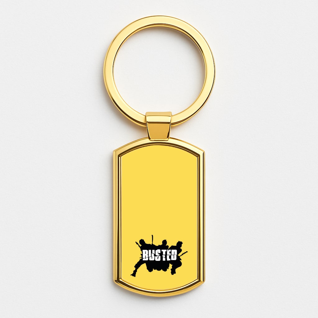 Splatter Text - Bust Band Gold Keyring