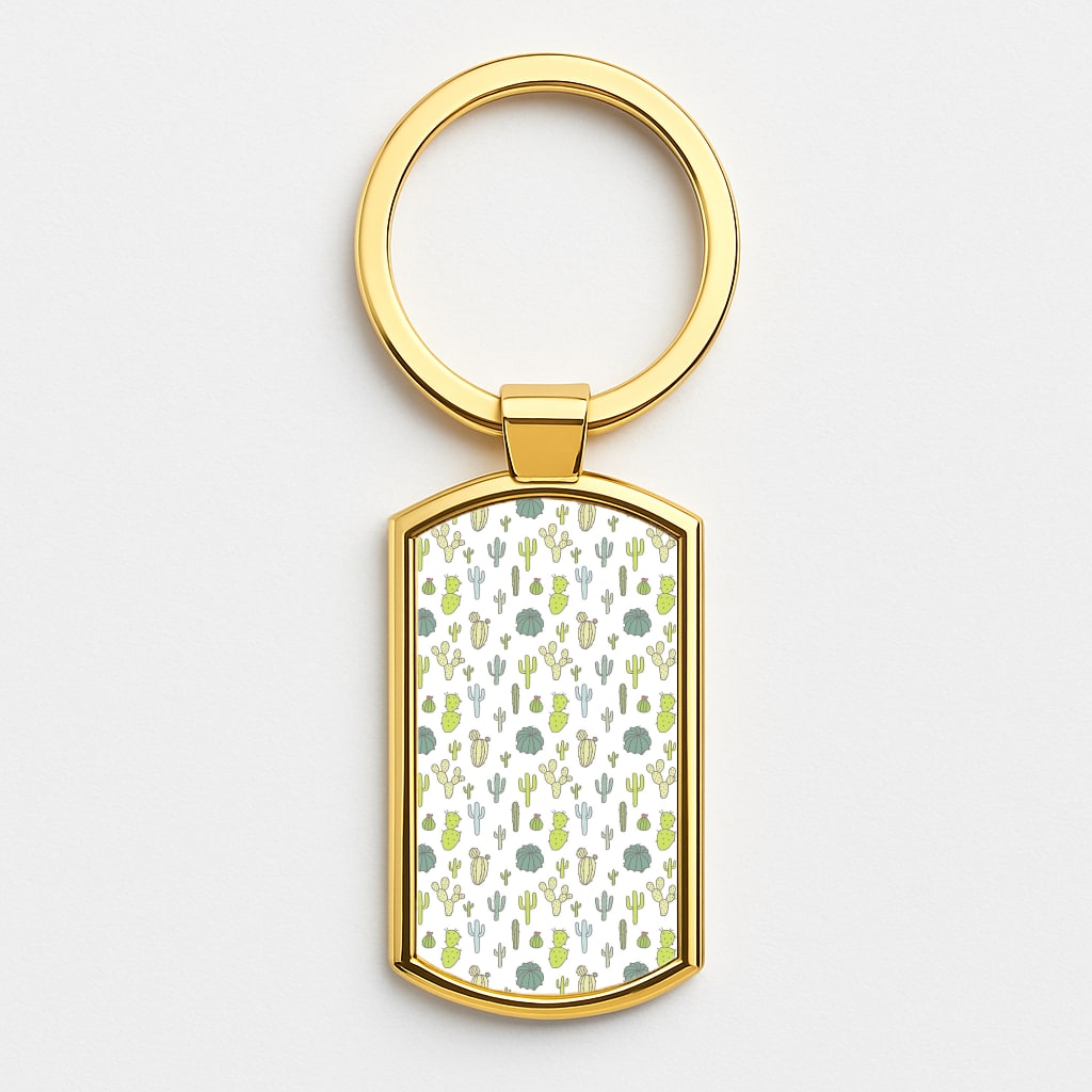 Cactus Pattern Gold Keyring