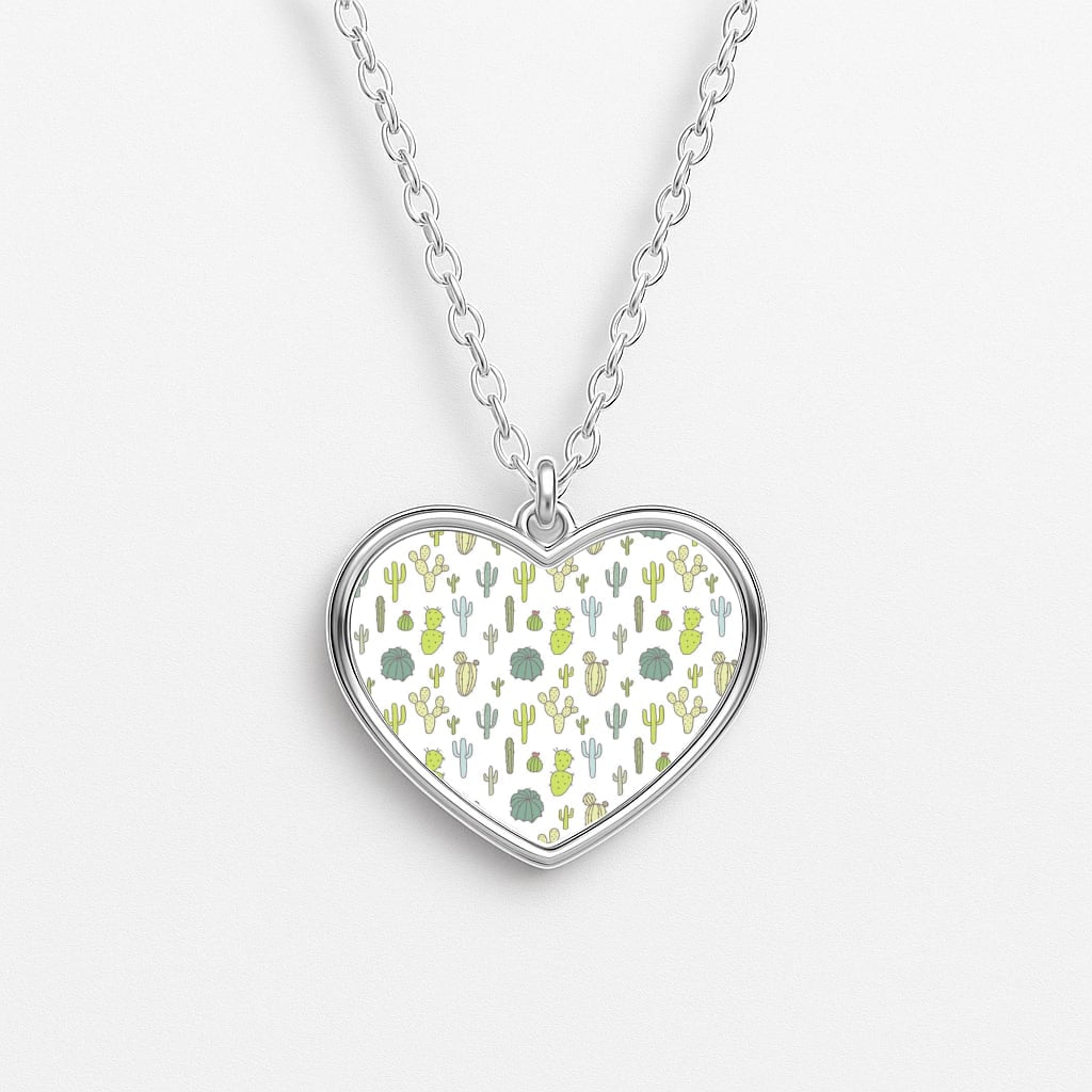 Cactus Pattern Heart Necklace
