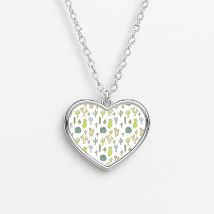 Cactus Pattern Heart Necklace