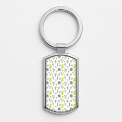 Cactus Pattern Silver Keyring