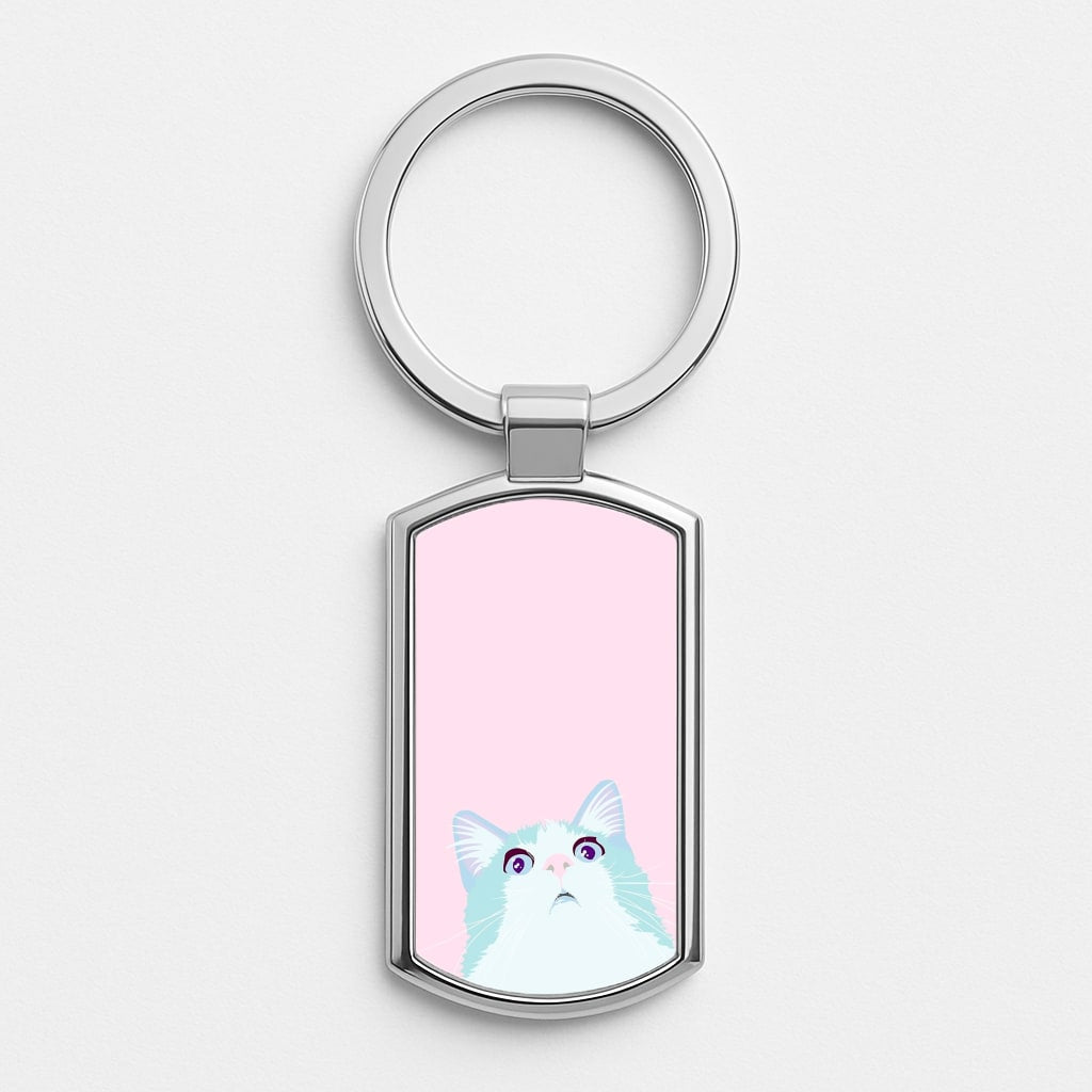 Curious Cat Silver Keyring