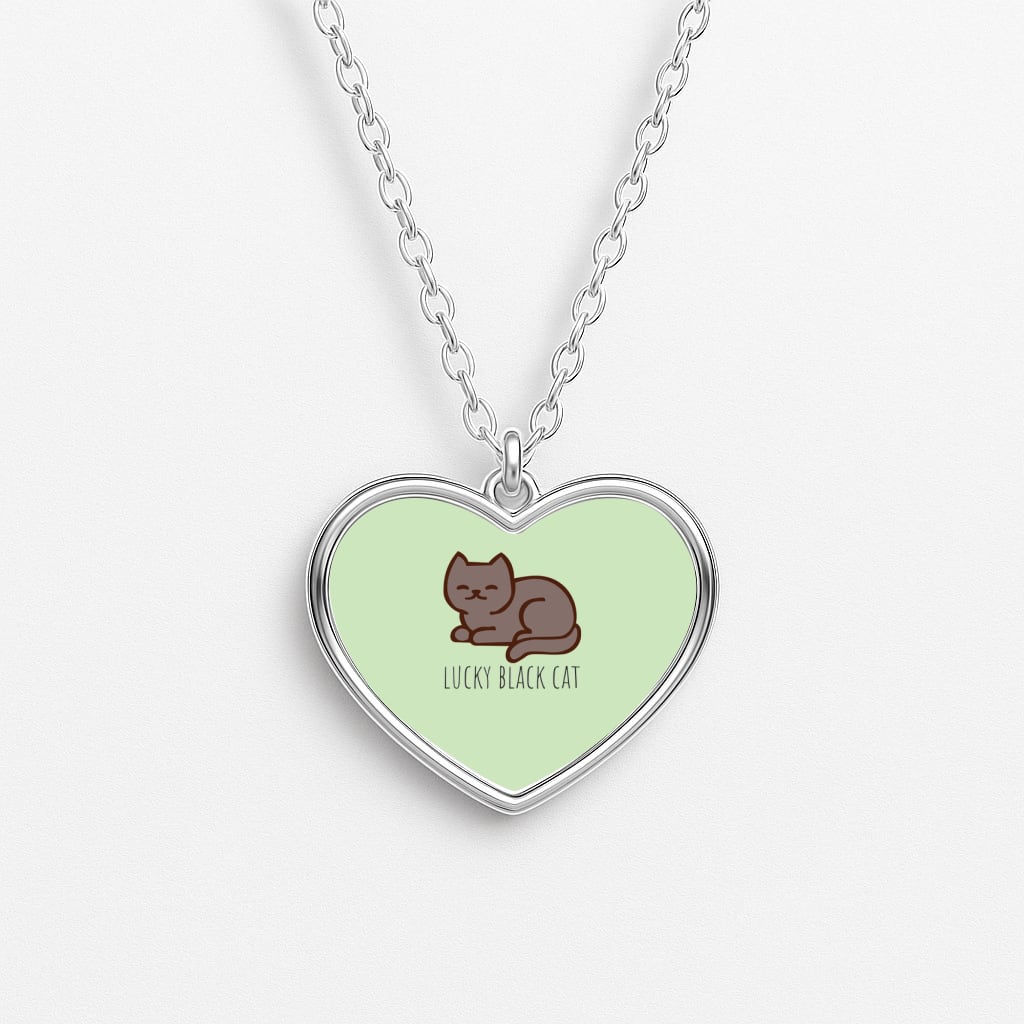 Lucky Black Cat - Cats Heart Necklace