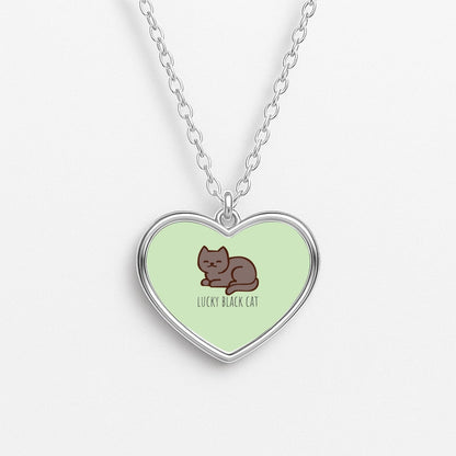 Lucky Black Cat - Cats Heart Necklace
