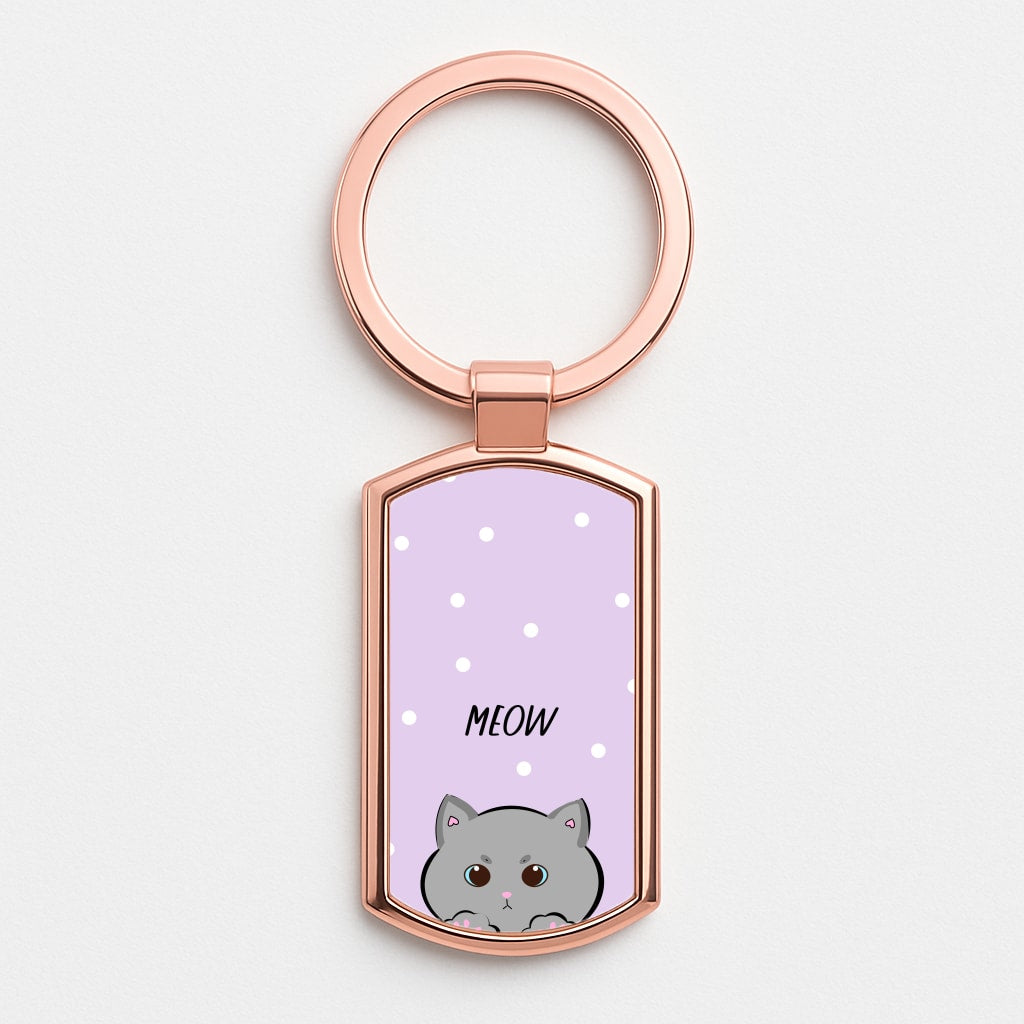 Grey Kitty - Cats Rose Gold Keyring