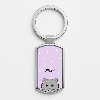Grey Kitty - Cats Silver Keyring