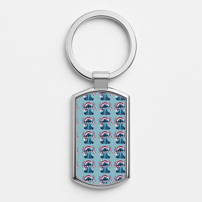 Christmas Blue Alien Pattern Luxury Keyring