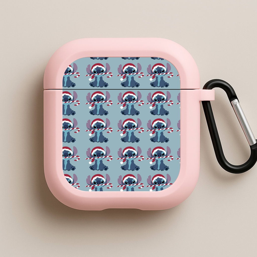 Christmas Blue Alien Pattern Pink AirPods Case
