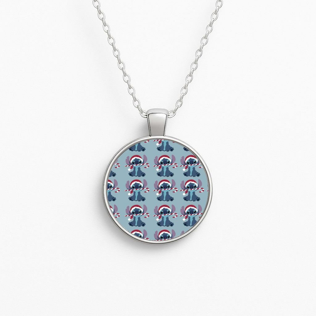 Christmas Blue Alien Pattern Necklace