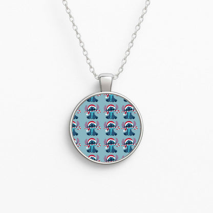 Christmas Blue Alien Pattern Necklace