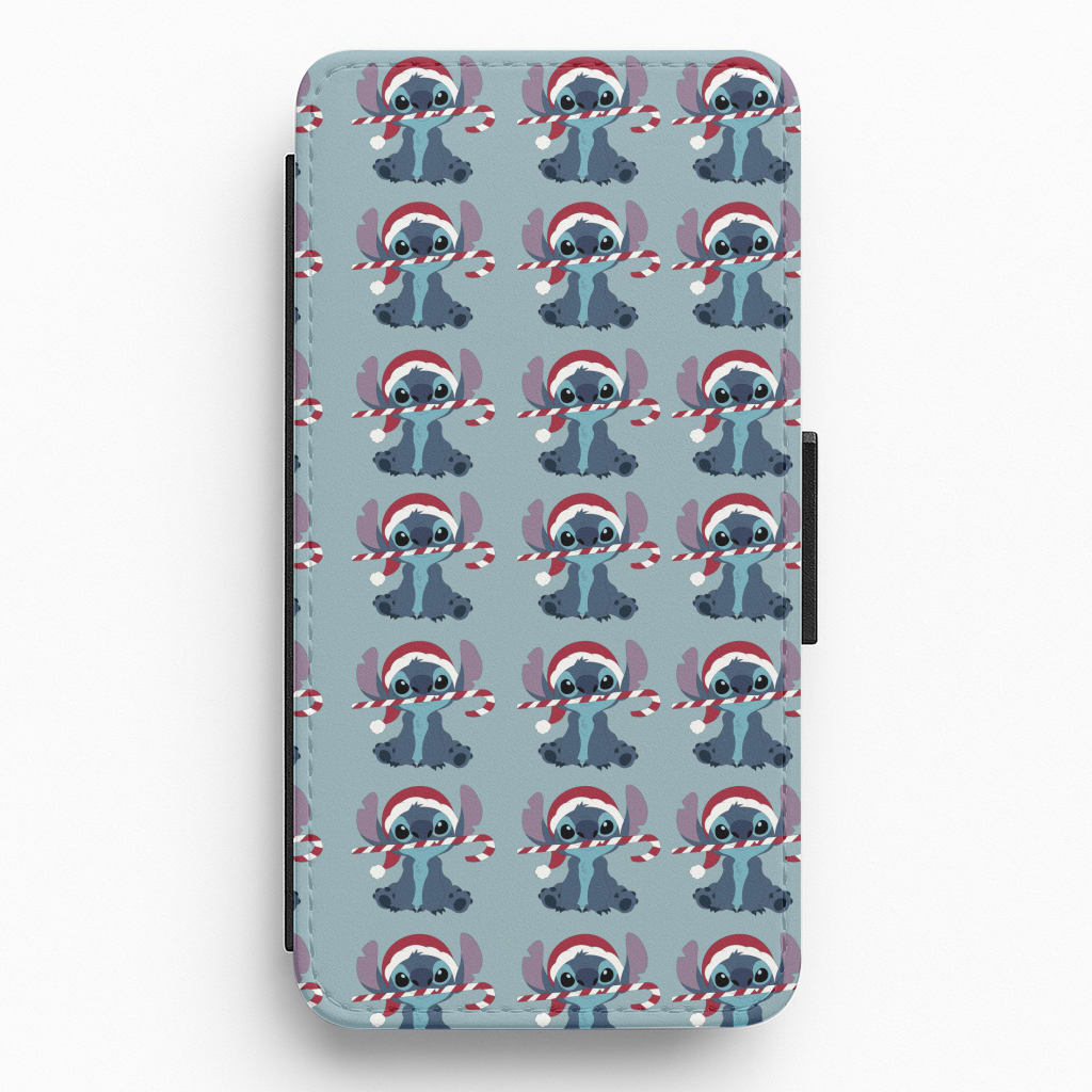 Christmas Blue Alien Pattern Flip / Wallet Phone Case