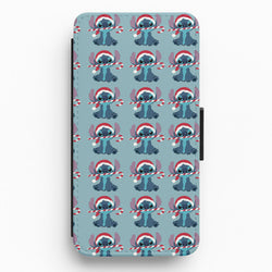 Christmas Blue Alien Pattern Flip / Wallet Phone Case