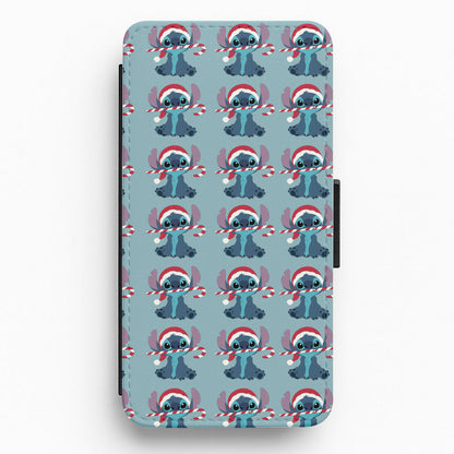 Christmas Blue Alien Pattern Flip / Wallet Phone Case