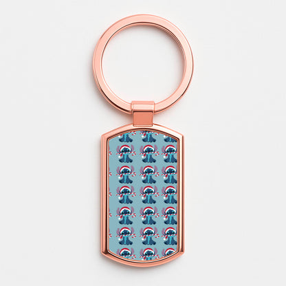 Christmas Blue Alien Pattern Luxury Keyring