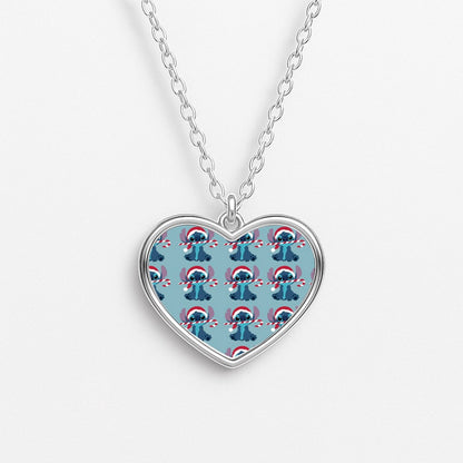 Christmas Blue Alien Pattern Necklace