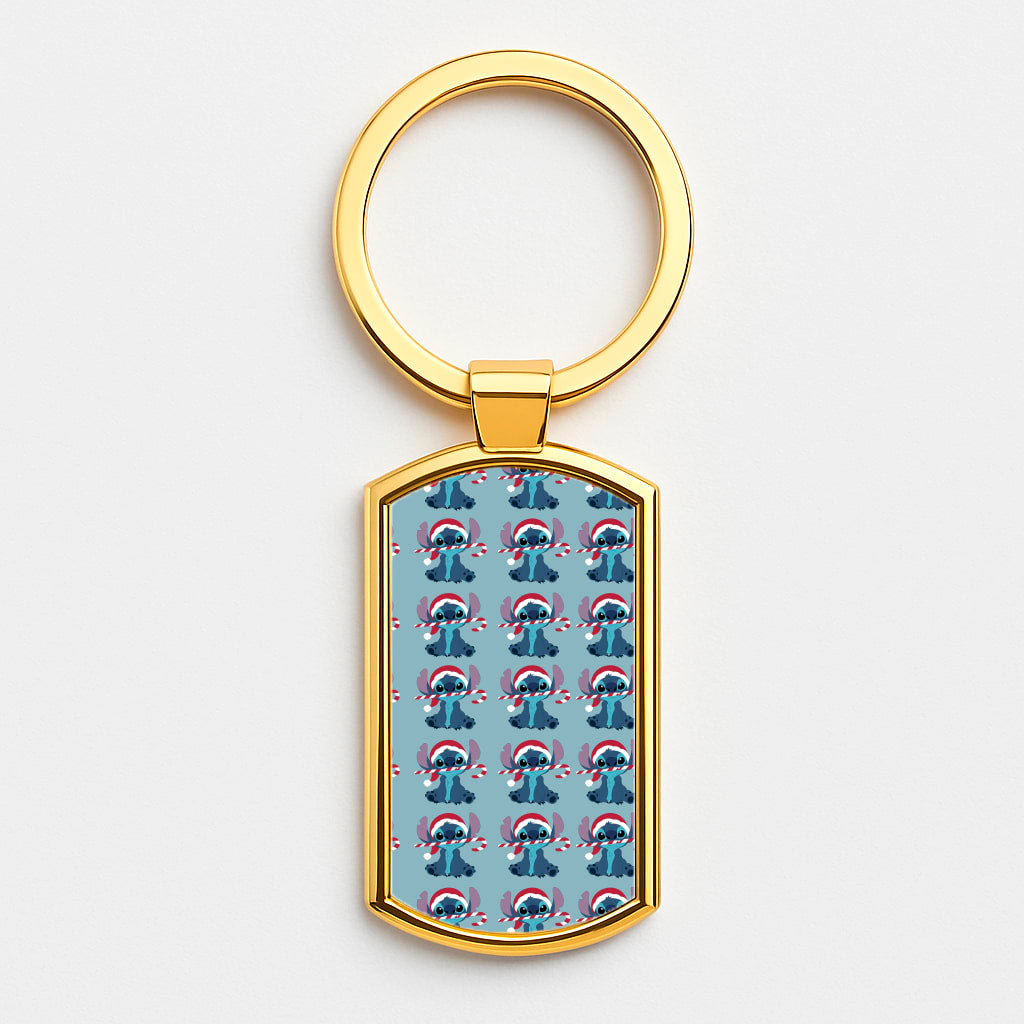 Christmas Blue Alien Pattern Luxury Keyring