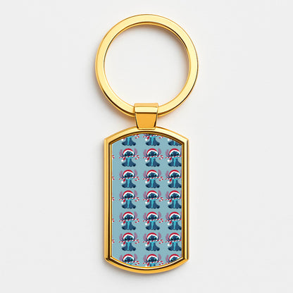 Christmas Blue Alien Pattern Luxury Keyring