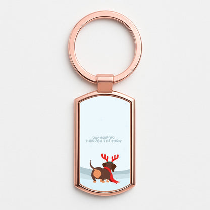 Dachshund Through The Snow - Christmas Rose Gold Keyring