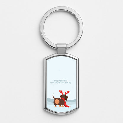 Dachshund Through The Snow - Christmas Silver Keyring