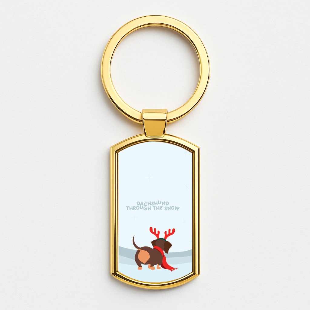 Dachshund Through The Snow - Christmas Gold Keyring