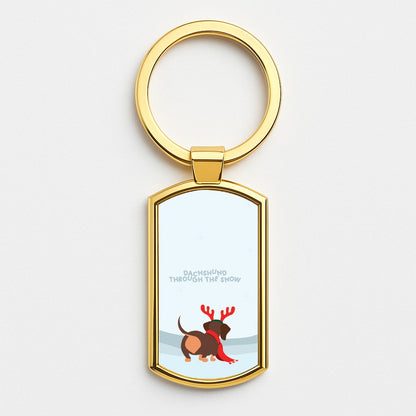 Dachshund Through The Snow - Christmas Gold Keyring