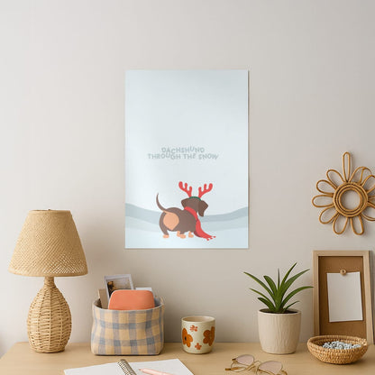 Dachshund Through The Snow - Christmas Art Print