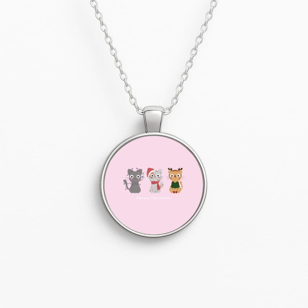 Meowy Christmas  Circle Necklace