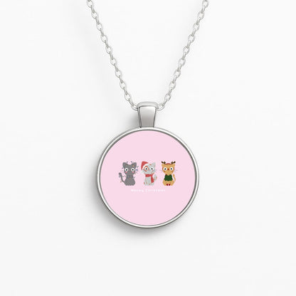 Meowy Christmas  Circle Necklace