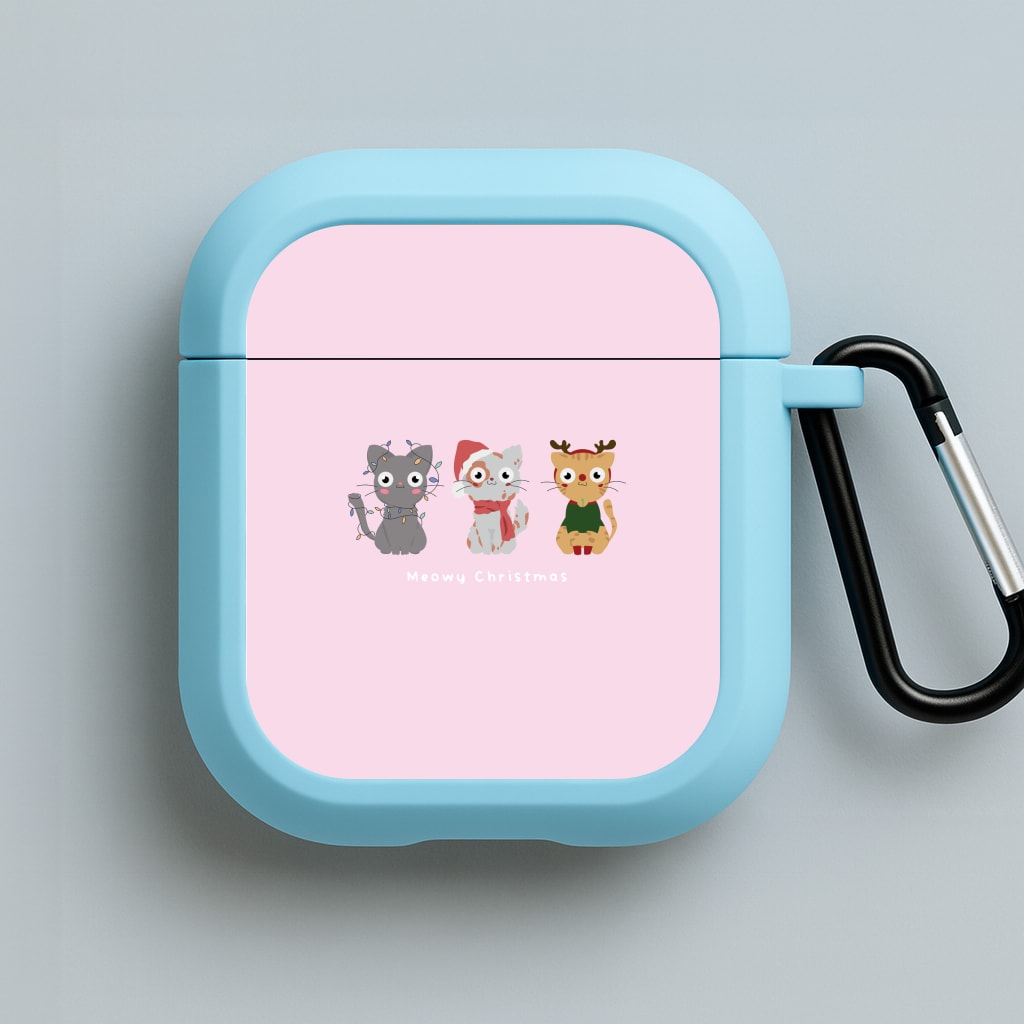 Meowy Christmas  Blue AirPods Case
