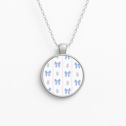 Pink Bows Pattern - Clean Girl Aesthetic Circle Necklace